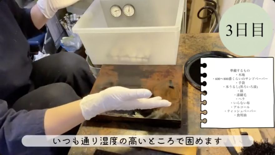 Cure the coat in controlled humidity — The source demonstrates: Cure the coat in controlled humidity.